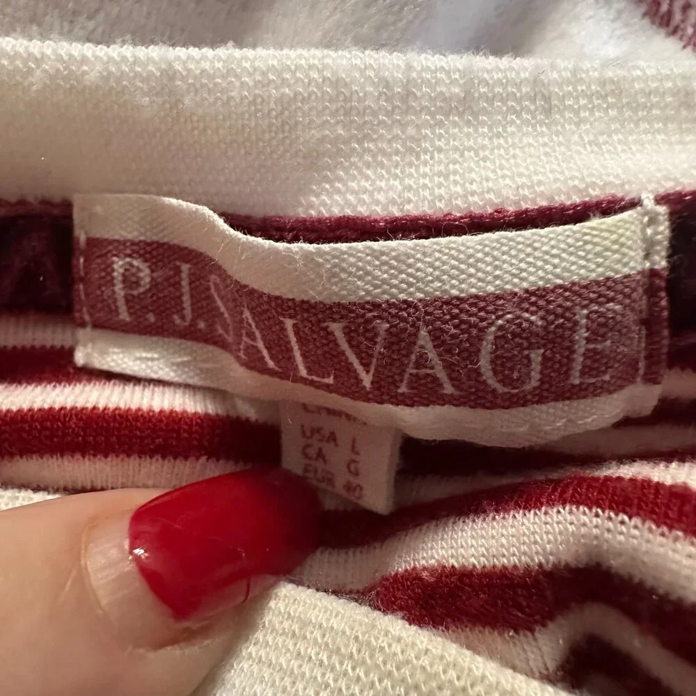 PJ‎ Salvage pajamas sz L fleece white red lips stripes Valentine's day 2 piece
